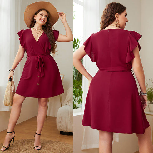Summer Plus Size Ladies Deep V Party Dresses - ROUTINE FASHION